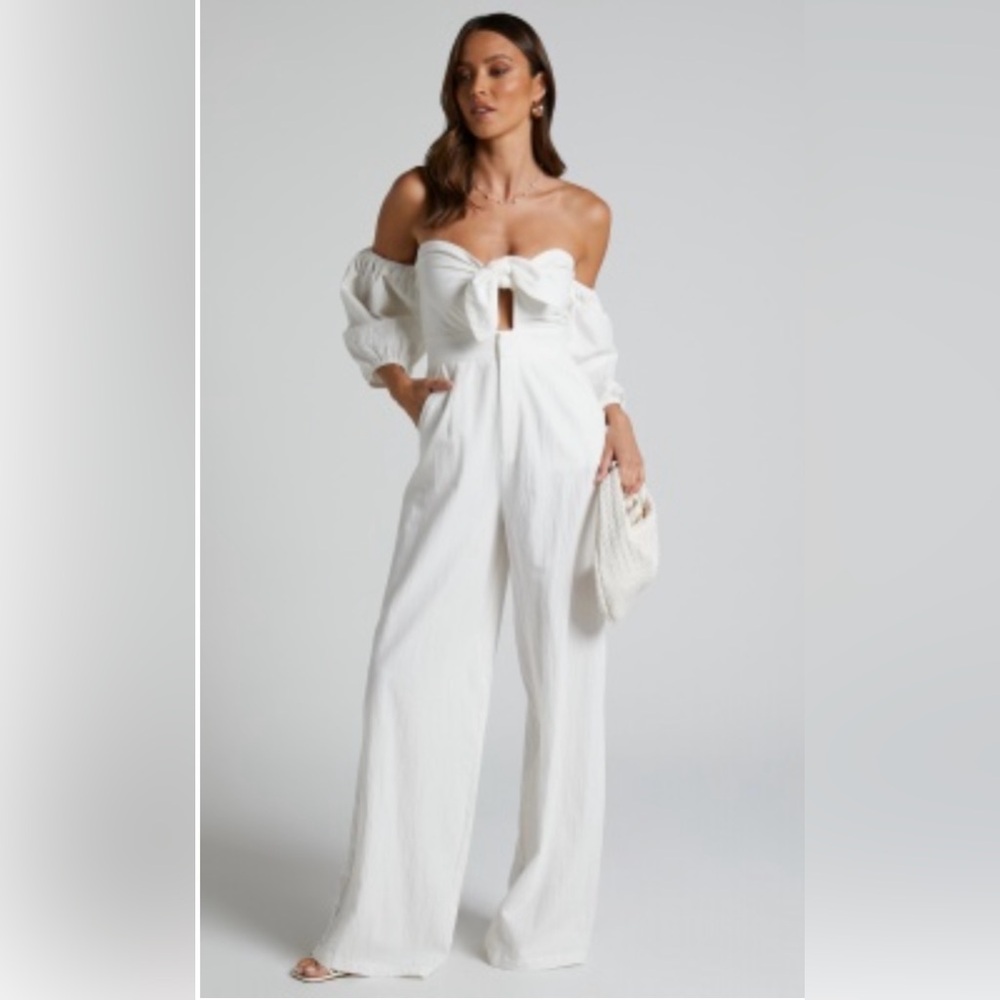 Showpo cream strapless jumpsuit